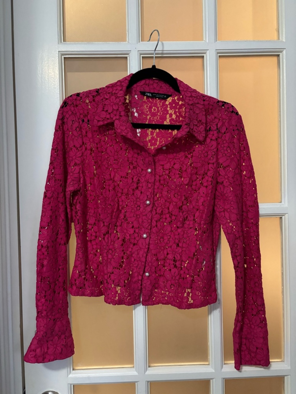 ZARA Pink Lace Button-Down Shirt